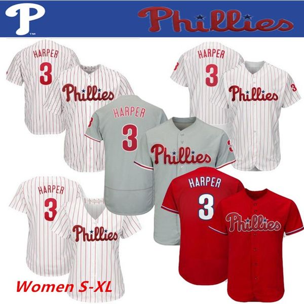 

3 Bryce Harpe 2019 New Men's Philadelphia jerseys Women's Phillies White/Scarlet Red Grey Home Cool base Flex Base Player baseball Jerseys