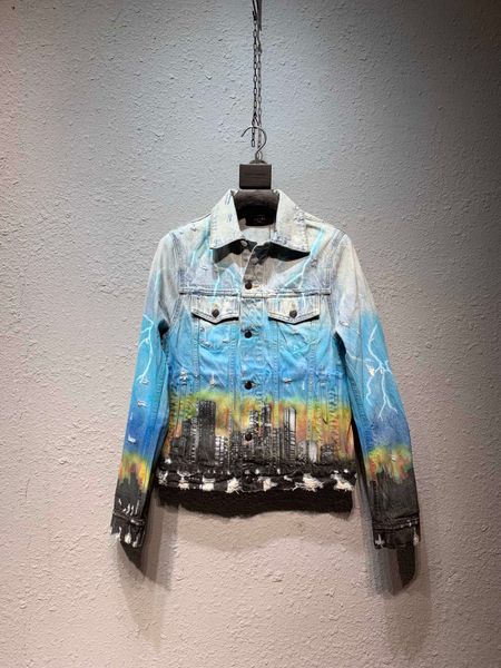 

FALECTION 19FW LA FASHION AMIRMIKE ХАОС ДРАКОН Окрашенный ДЕНИМ ЖАКЕТ