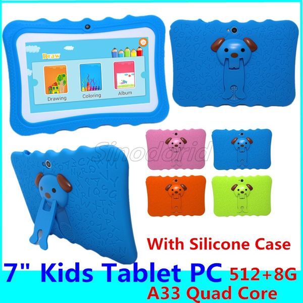 Kinder-Tablet-PC 7 Zoll Allwinner A33 Quad Core 512 8 GB Kinder-Tablets Android 4.4 WLAN großer Lautsprecher Schutzhülle