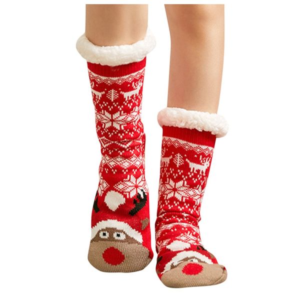 

christmas women cotton socks print thicker anti-slip floor socks carpet casual cotton chaussette skarpety swiateczne #bd, Black;white