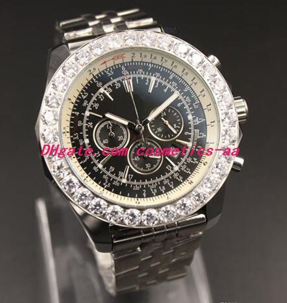 

men satch big diamonds 48mm quartz chronometer watch chronographe certifie editon speciale etanche syeel casual men watch, Slivery;brown