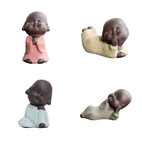 

4pcs multi-color mini buddha statue little kids monk figurines tabltop
