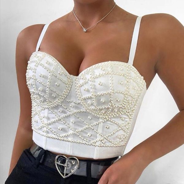 

corset gothic camisole women solid fashion high waist slim crop woman party temperament commute camisole female top, White