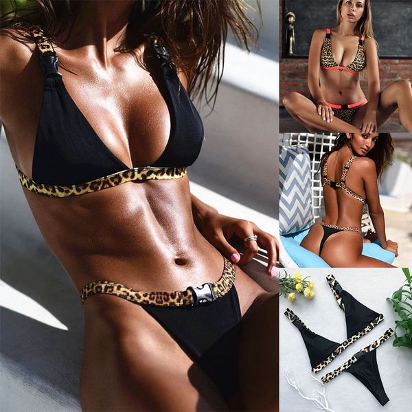 

micro leopard triangle bikini 2019 swim wear women thong mini bikini set push up swimsuit beach bathing suit, White;black
