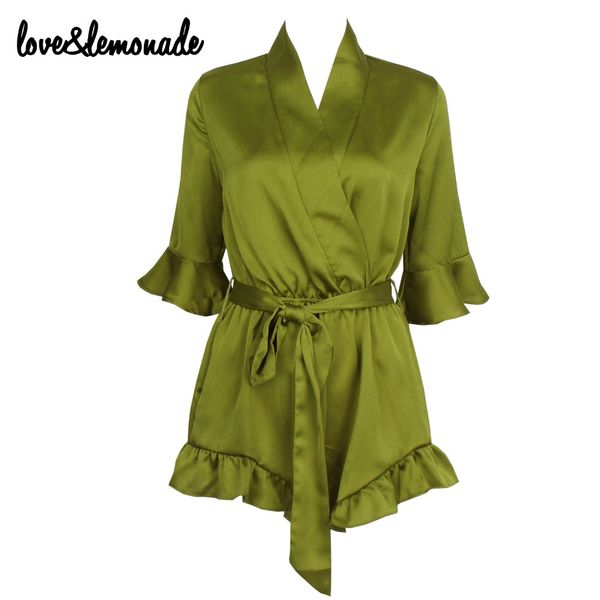 

love&lemonade green v-neck sleeve flounced playsuits tb 9275, Black;white
