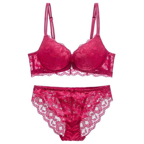 

women lace brassiere chest gathered adjustment lace underwear girl lingerie female beauty back bra set / single piece, Red;black