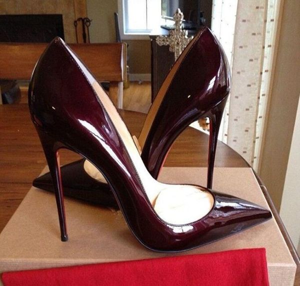 

delivery kate style 12cm high heels, red soles, nude leather dot toes, women's heels, rubber wedding shoes, Black