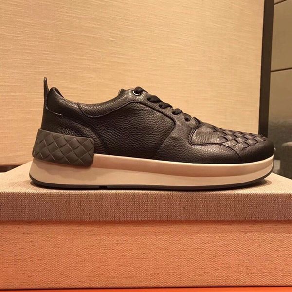 

2020 year new fashion men luxury designer advanced manual leisure sneaker genuine leather casual shoes size 38 ~45the dust bag+shoe box, Black