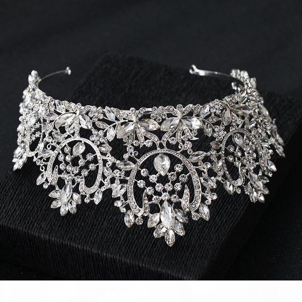

kmvexo new vintage luxury big european bride wedding tiaras gorgeous crystal large round queen crown wedding hair accessories, Slivery;golden