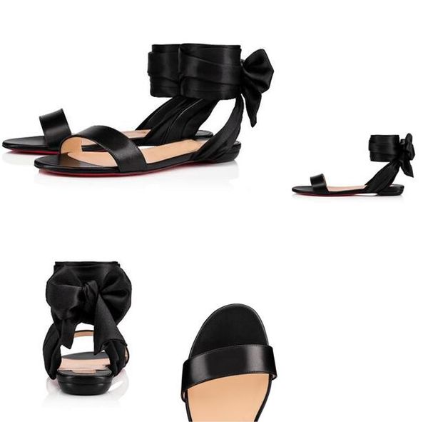 

summer ladies red bottom wedge minimalist elegant look, black features an open strap satin ankle wrap.sandal with bow eu35-42