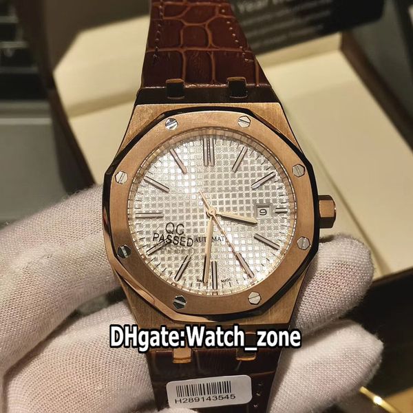 

новая розового золота royal 15400or.oo.d088cr.01 белый квадрат набора miyota 8215 автоматическая мужские часы коричневый кожаный ремешок час, Slivery;brown