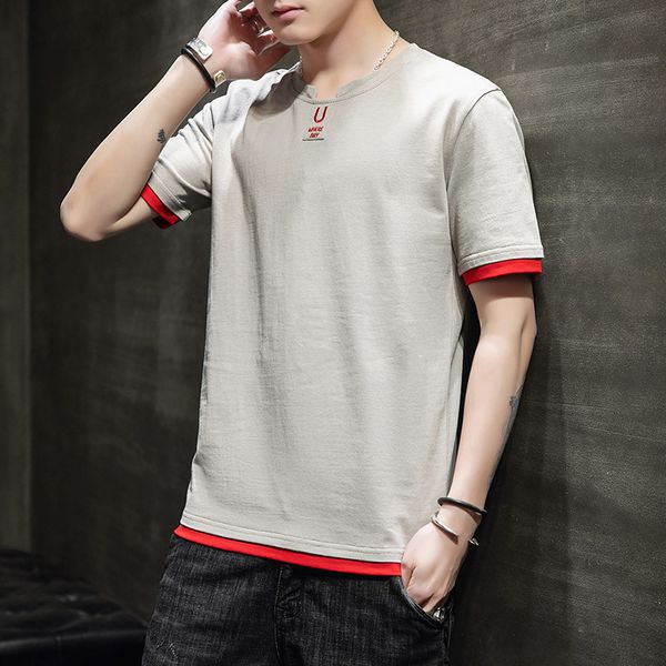 

мужская дизайнерская толстовка мужская футболка с коротким рукавом тренд круглый вырез повседневная свободная молодежная хлопчатобумажная фу, Black