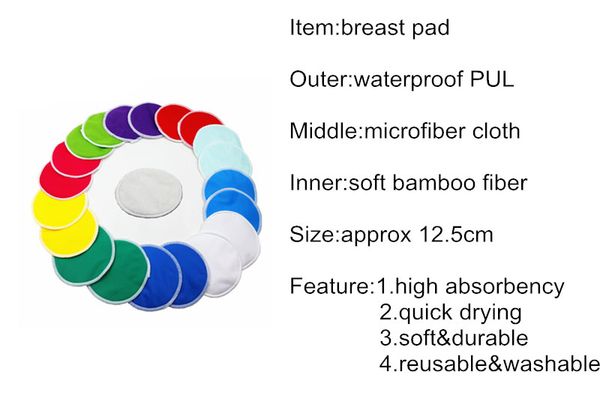 

10 pcs nursing pads reusable breast pads waterproof printed breast absorbent nursing feeding pad,12cm ,bamboo inner nursing pads, White