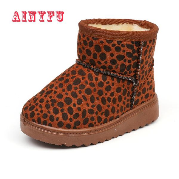 

ainyfu new winter snow boots children' leopard shoes boys thick plush shoes solid girls warm kids short boots b307, Black;grey