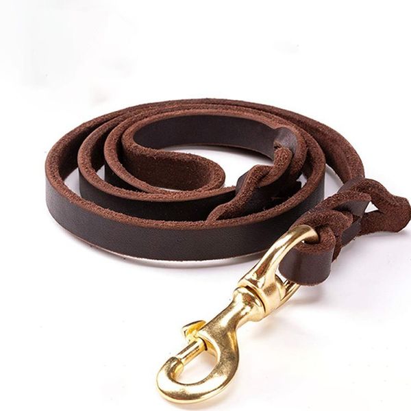 

high-end cowhide leather leash dog handmade durable pet leash harness for large dogs brass-plated pet supplies shop