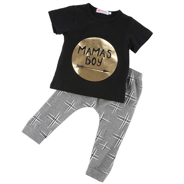 

baby boys newborn fashion cotton outfits set letter jumper shirt +flowers printed pants 2pcs clothes, White