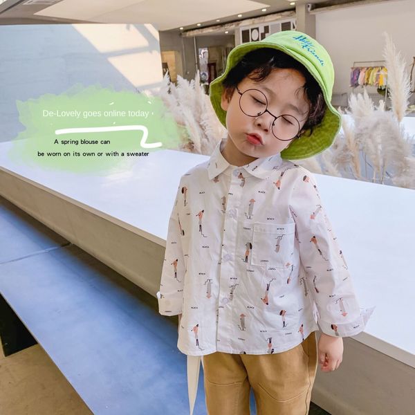 

2020 season children's full tong chen shan tong chen shan children's print letter cartoon shirt men's shirt fashion, White;black