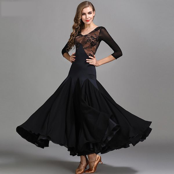 

fashion lace v-neck ballroom modern dance clothes one-piece dress for women/female dancers,costume performance wear my788, Black;red