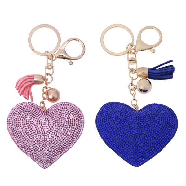 

jocestyle brand trendy blue pink leather lover heart shaped studded leather tassel key ring phone bag car pendant gifts, Silver