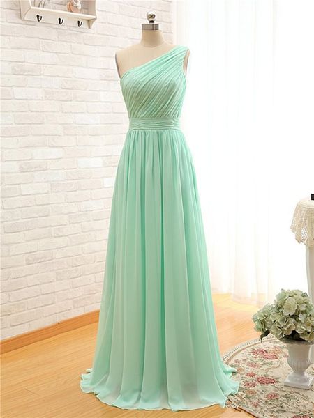 Mint Green Long Chiffon Bridemaid платье 2020 новое одно плечо дешевое линия плиссированные платья подружки невесты до 100