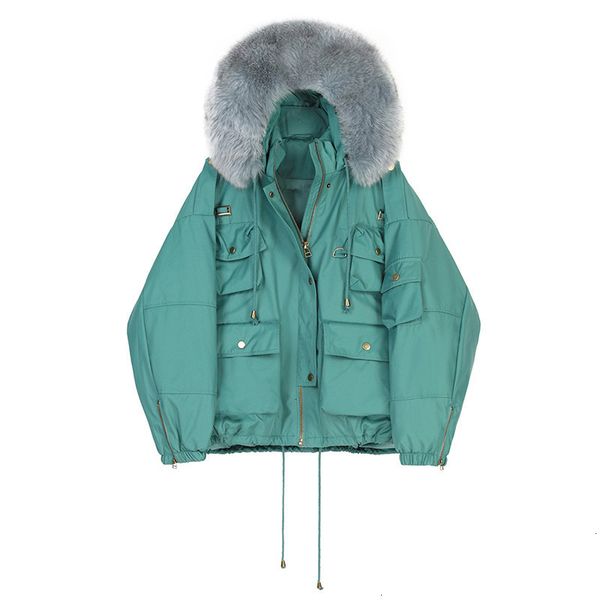 

fur hooded warm green big size cotton coat long sleeve loose fit women parkas fashion tide new utumn winter 2019 as048, Black