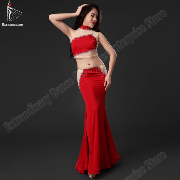 

new fashion practice clothes skirt oriental women belly dance costumes sleeveless long skirt professional, Black;red