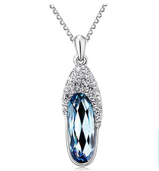 

austrian crystal diamonds glass slippers pendant statement necklace fashion class women girls lady swarovski elements jewelry