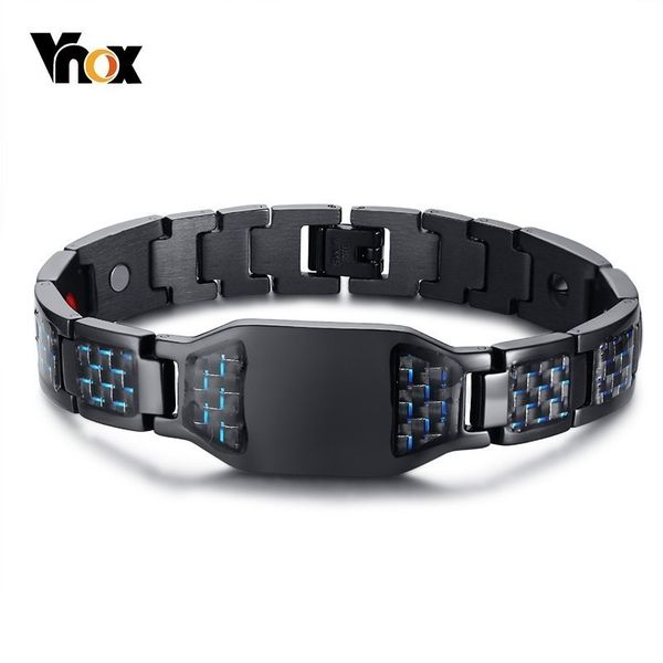

vnox health energy carbon fiber bracelets bangles for men jewelry stainless steel bio magnetic pulseira masculina 8.26, Golden;silver