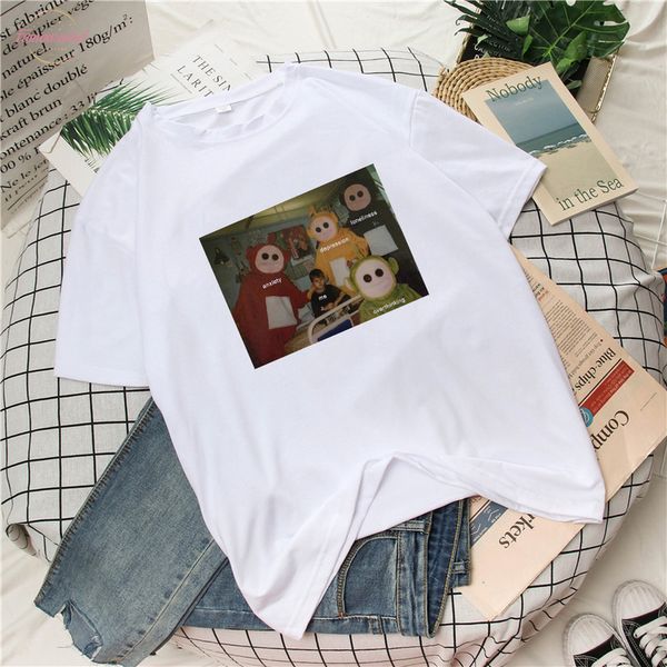 

harajuku cute clothes print punk vintage camisas casual loose gothic t-shirt dropshipping women spoof cartoon short sleeve, White