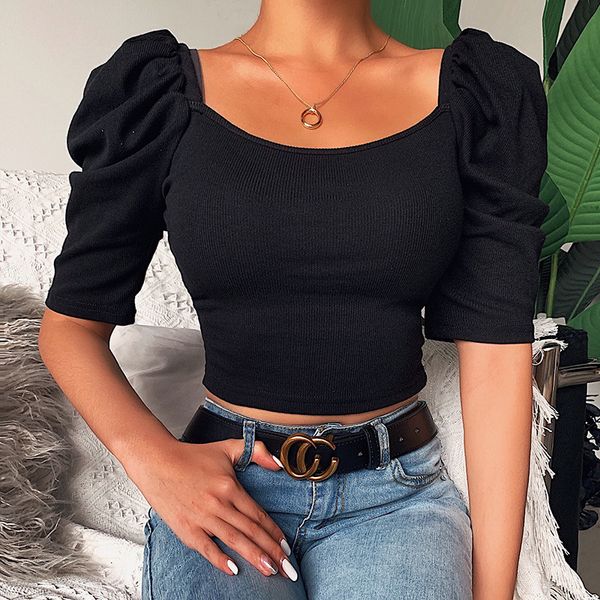

2020 women fashion t-shirt off shoulder for women half puff sleeve clothing pullover tee t-shirts, White