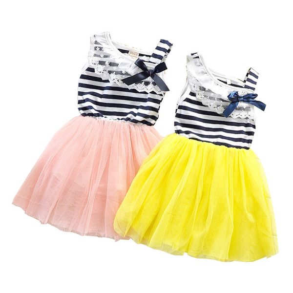 

baby girl dress children's clothing girl lace striped tutu dress wholesale kids (2-5 years, Red;yellow