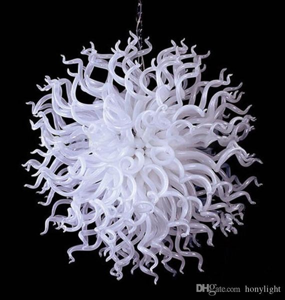 

Top Quality Murano Blown Glass Modern Chandelier Round LED Light Source 100% Handmade White Glass Chandelier for Sale