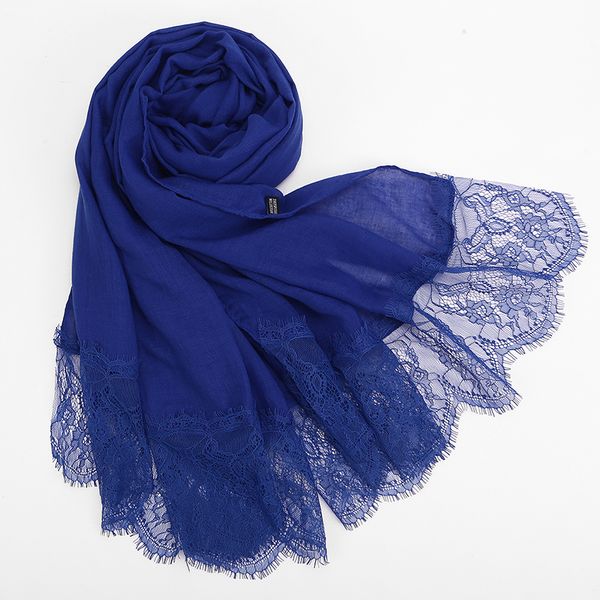 

1 pc lace edge scarf beautiful hijabs scarves oversize muffler shawl women plain solid soft viscose head scarf, Blue;gray