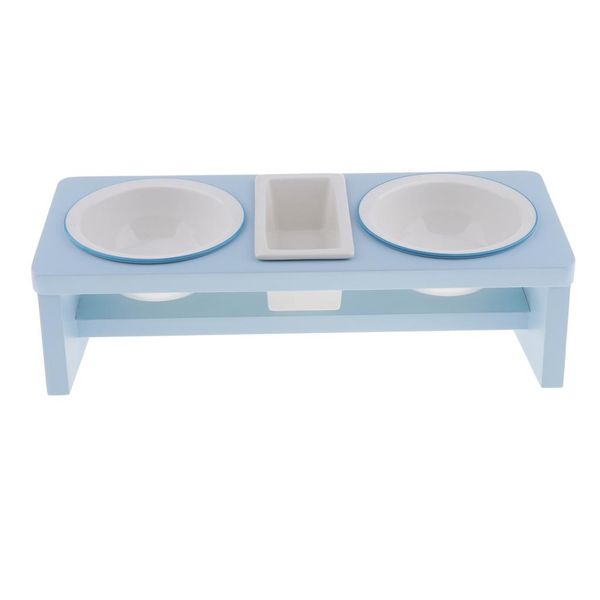 

pet ceramic food water feeding bowl with wooden stand for cat dog