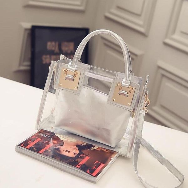 

summer clear bag girl 2019 new fashion street single simple design clear shoulder slant bag sequins star chain handbag t200113