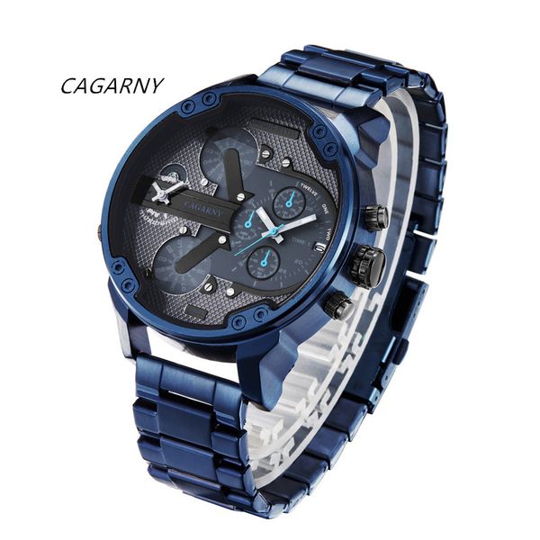 

luxury sports men's watch men's date dual times analog quartz watch men's brand cagarny blue steel strap dz6820 miltiary relo, Slivery;brown