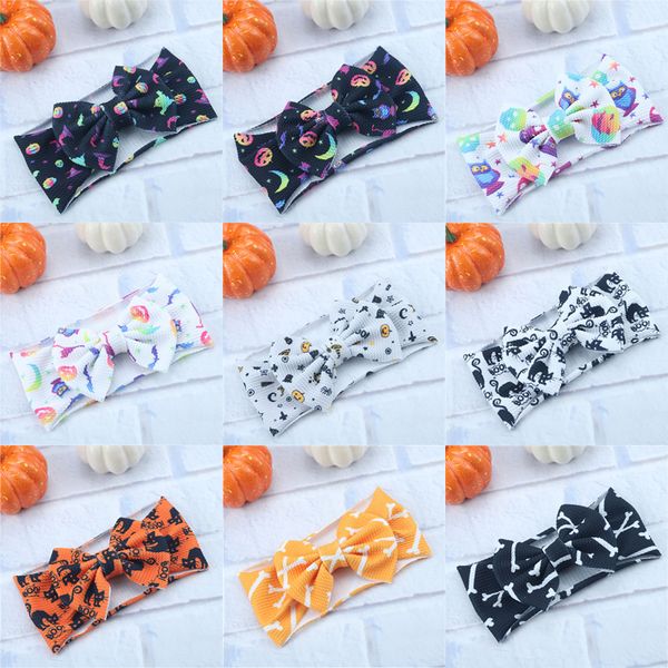 

halloween children's headband bowtie hair belt fabric printing pumpkin ghoast phantom apparel accessories headwear 35 colors zfj673, Slivery;white