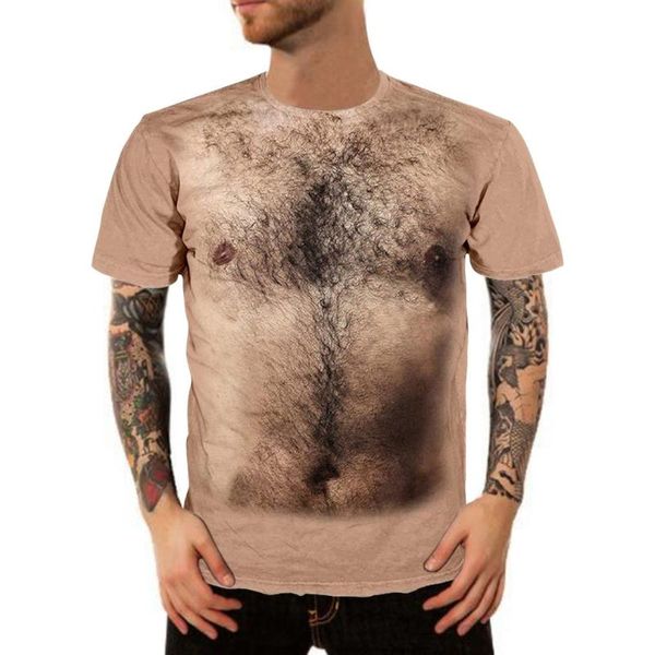 Herren-T-Shirts, Brusthaar, lustig, lässig, Rundhalsausschnitt, kurzärmelig, modische Sommer-Männer, bequeme Tops für Männer