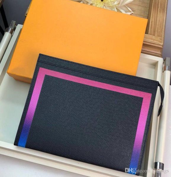 

m30675 new paris brand designer clutch bag leather credit card + compartment rainbow printed leather clutch zipper handbag