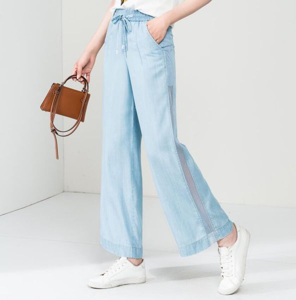

korean style high waist wide leg jeans woman casual jeans pants women blue pockets jean slim femme