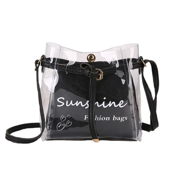 

38# handbagswomen' s bags summer small bag transparent jelly bag wild simple shoulder set 2pcs causual pvc transparent