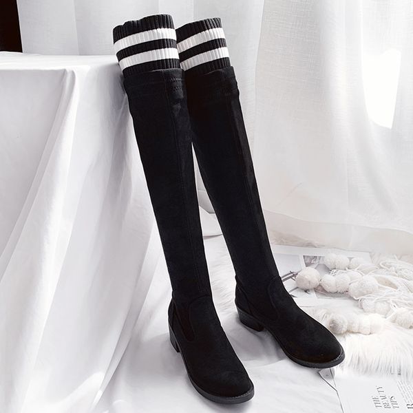 

women's shoes boots fashion women's shoes solid color casual with knee boots high bootspointedwildfashion, Black