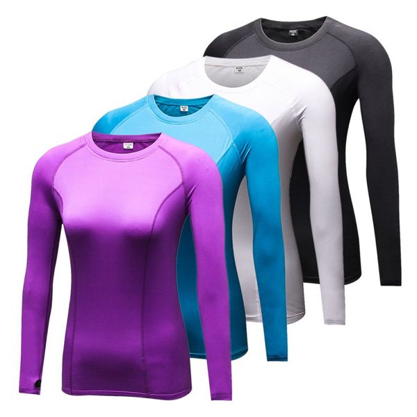 

2020 fast dry women compression base layer tight tee long sleeve shirt yogo cycling quick-drying clothes, Black;blue