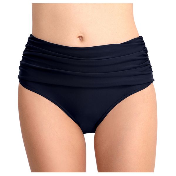

women's tankini bottom high waist fold swimming pants casual beach pants triangle swimming trunks dark blue, White;black