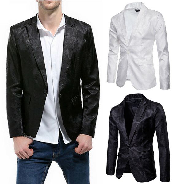 

luxury men wedding floral print suit jackets male blazers slim fit suits men costume business formal party white classic black, White;black