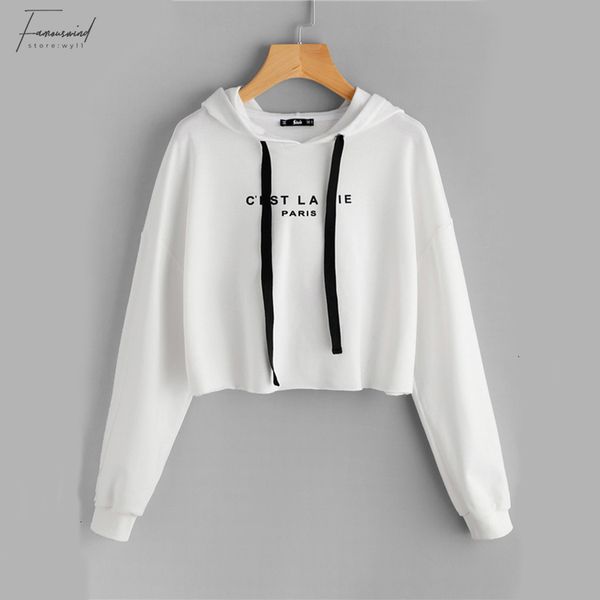 

womens hoodies woman clothes white drop shoulder crop hoodie womens letter print long sleeve casual pullovers sweatshirt autumn top, Black
