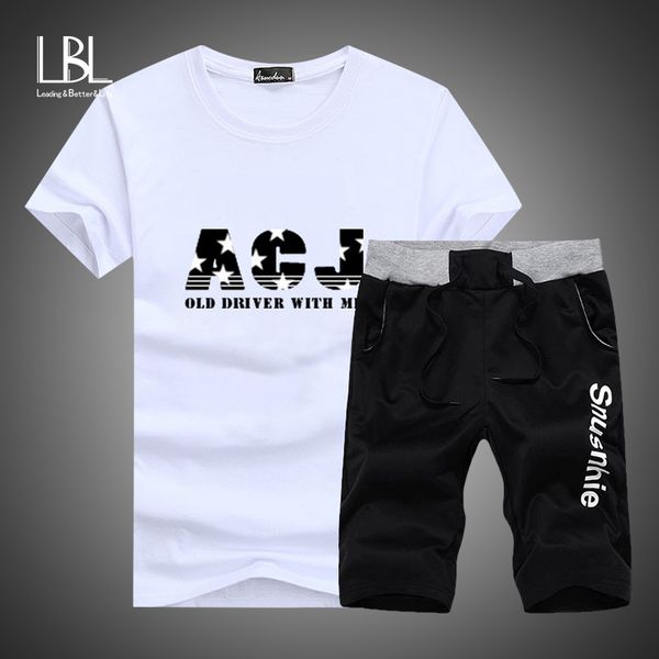 

new 2019 summer set men two piece short sleeve t shirt cropped shorts men sportwear sets tracksuit outwear plus size 4xl, Gray