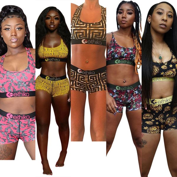 

women ethika swimwear floral print bra + shorts 2 piece set summer swimming fashion short pants outfits beach swimsuit bikini sale, White