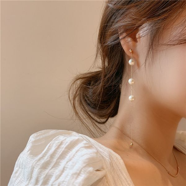 

dangle & chandelier 2021 trendy imitation pearl long pendant earrings for woman exquisite fashion korean dress jewelry accessories gift, Silver
