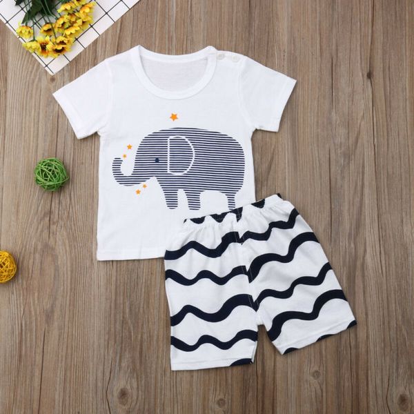 

2020 summer striped kids baby boy summer clothes short sleeve t-shirt striped shorts pants casual 2pieces outfit set, White